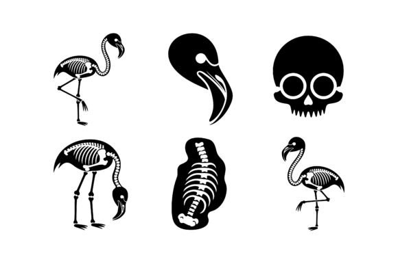 Gothic Flamingo Skeleton Icon Set EPS