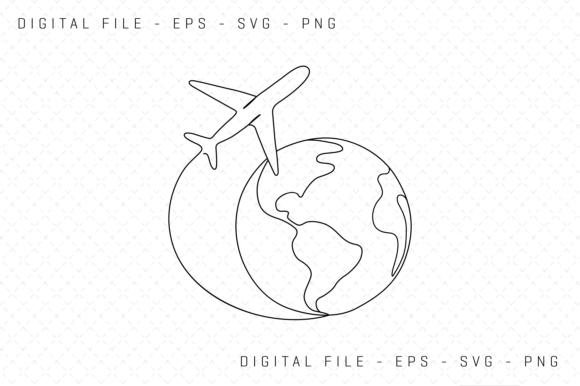 Line Art Airplane Flying Across a Globe