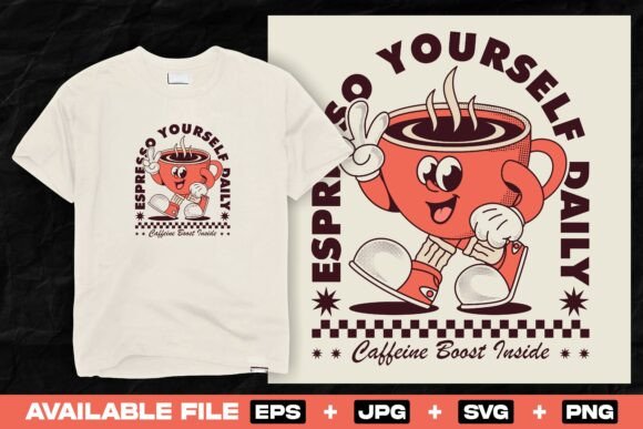 Retro Cartoon Coffee Cup T Shirt Design